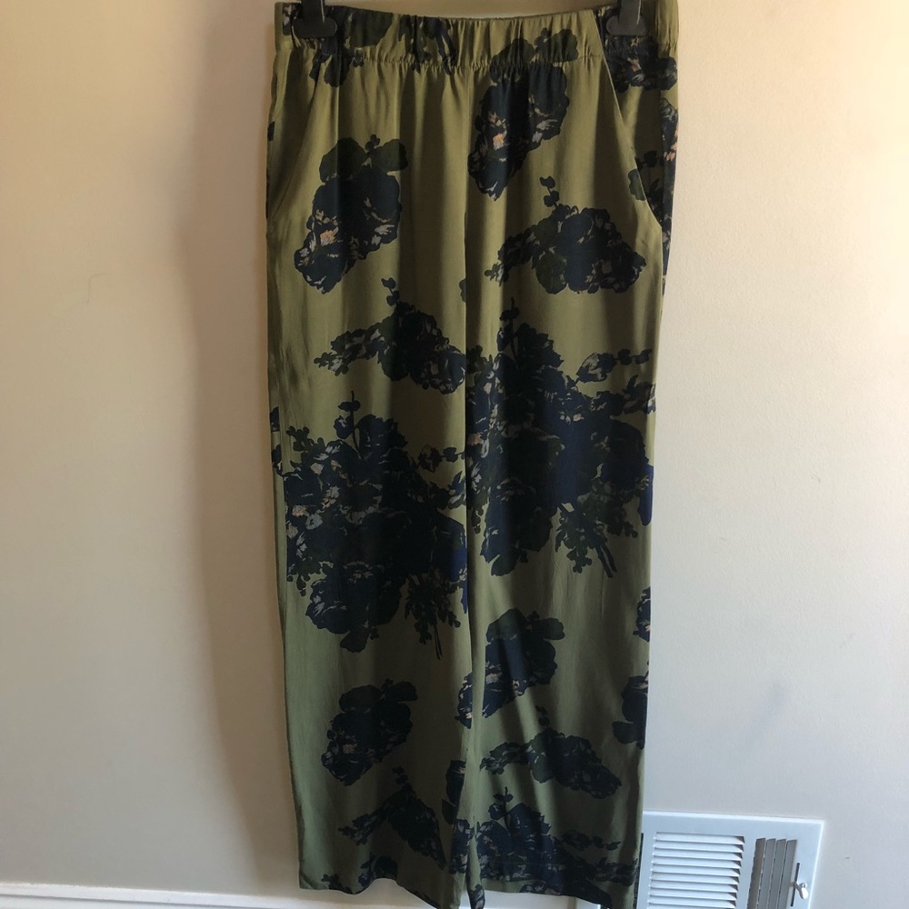Green Floral Wide Leg Pants